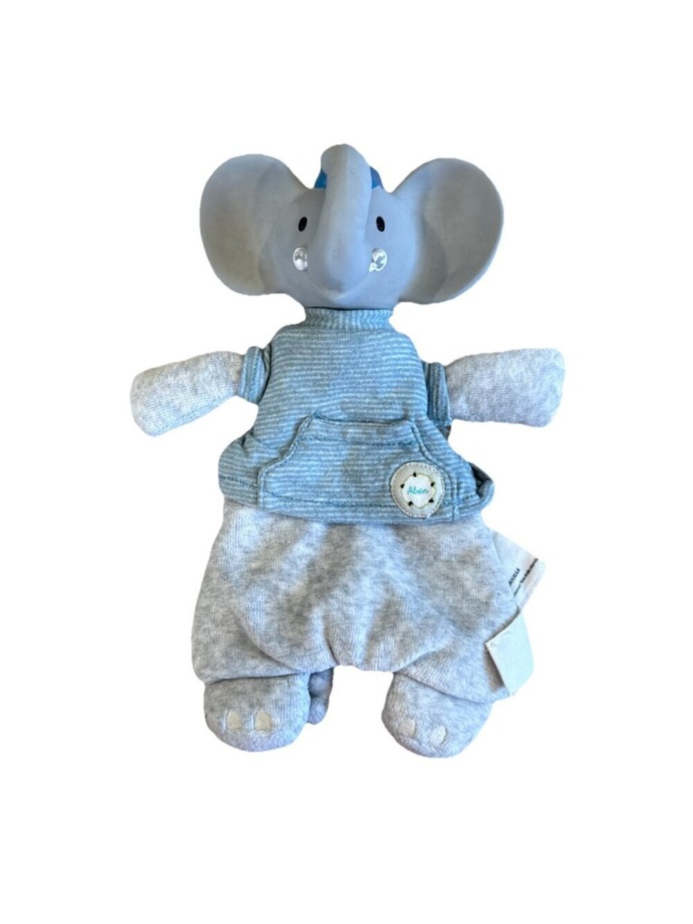 MEIYA & ALVIN Gray Elephant Rubber Head Teether Soft Baby Toy 9" Plush Lovey